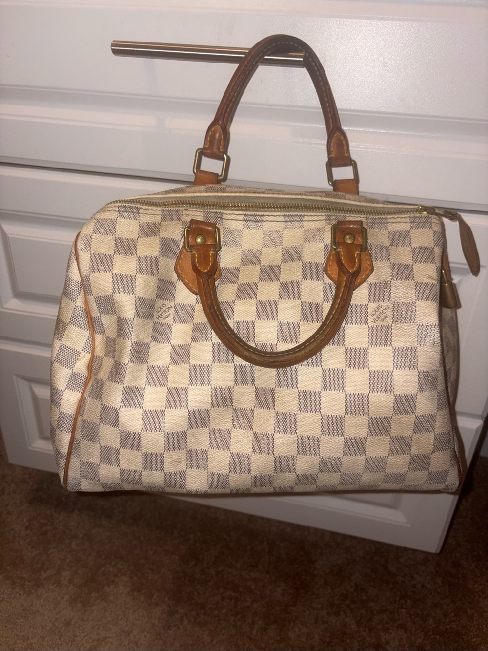 Louis Vuitton Cream and Tan Checkered Speedy